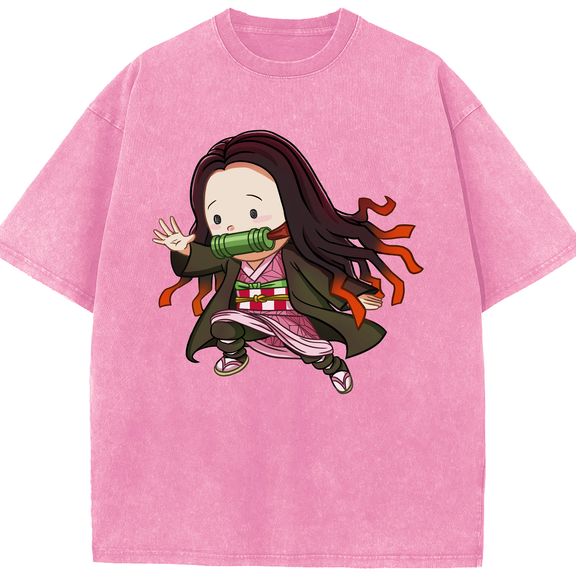 （画像用） 鬼滅の刃（きめつのやいば）竈門 禰󠄀豆子／かまど ねずこ Kamado Nezuko 綿100% ヴィンテージ風 半袖Tシャツ（フロントプリント）